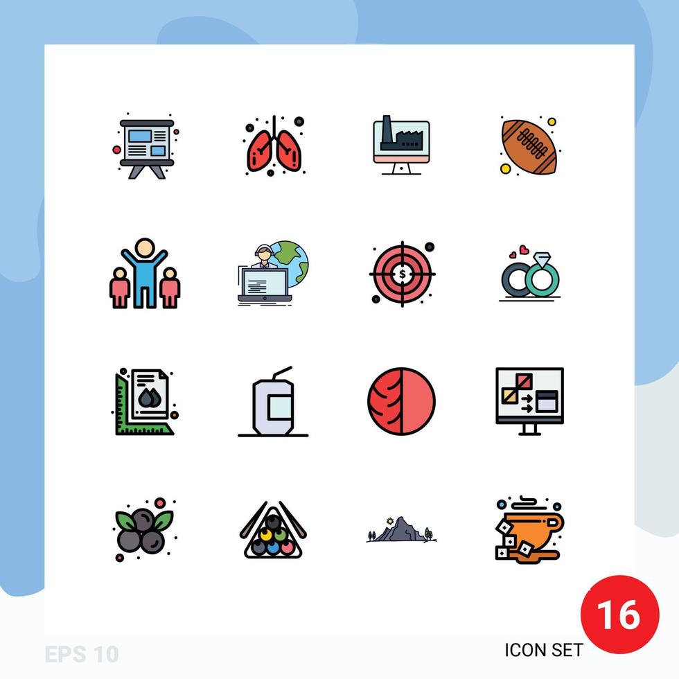 16 flache, farbgefüllte Linienkonzepte für mobile Websites und Apps Gruppe High School Computer Football American Ball editierbare kreative Vektordesign-Elemente vektor