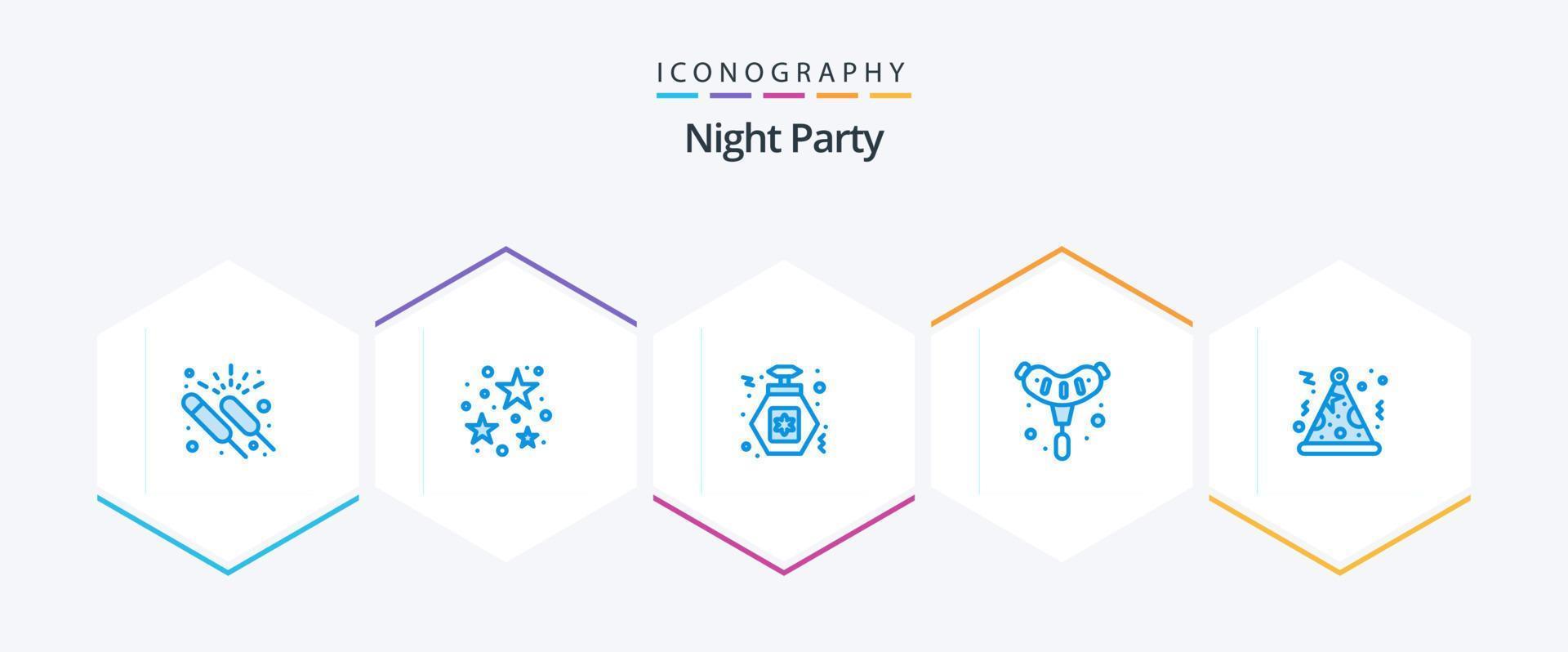 Night Party 25 Blue Icon Pack inklusive Party. Wurst. starren. Grill. Grill vektor