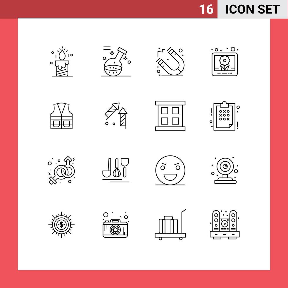 Gruppe von 16 skizziert Zeichen und Symbole für editierbare Vektordesign-Elemente für Baujacken-Bildungswesten vektor