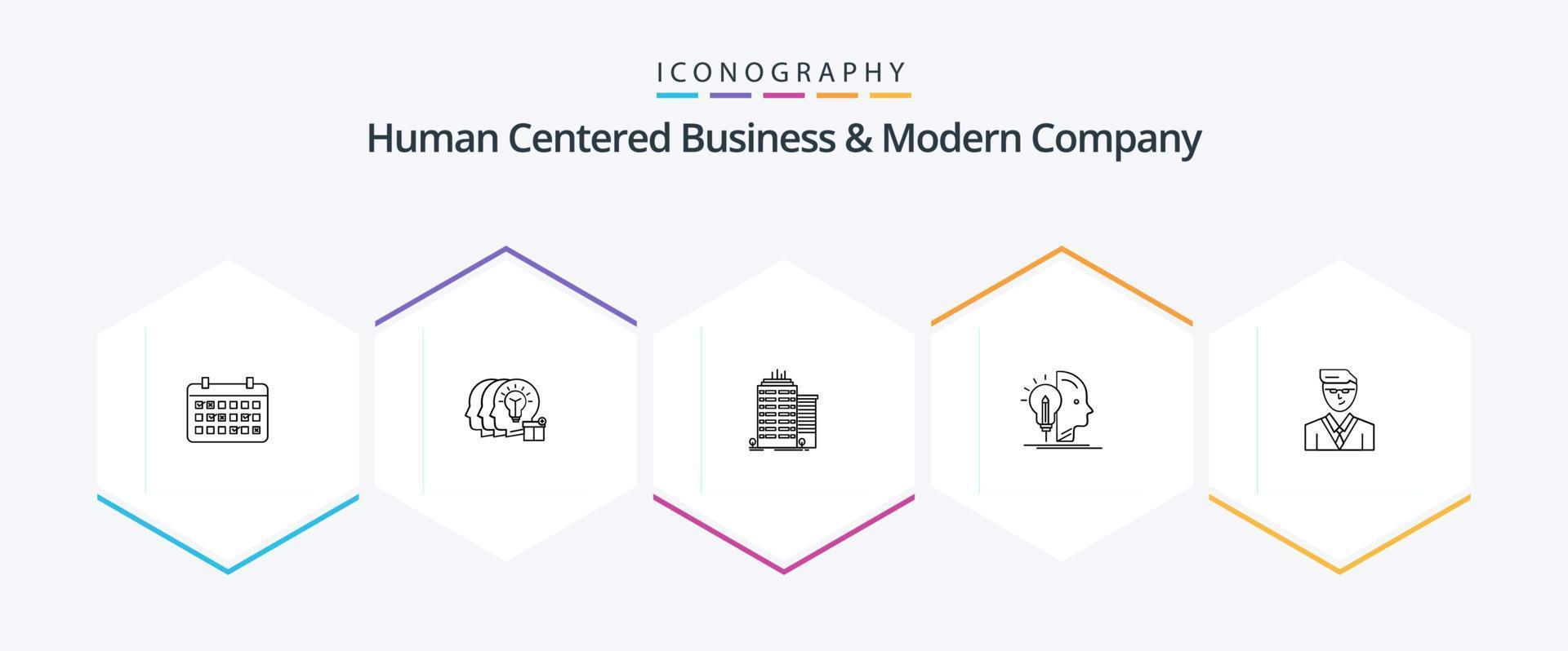 mänsklig centrerad företag och modern företag 25 linje ikon packa Inklusive man. tillverkning. personal. sinne. topp vektor