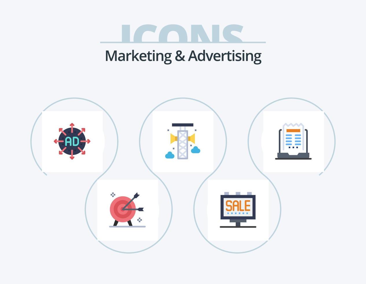 Marketing und Werbung Flat Icon Pack 5 Icon Design. Lautsprecher. Megaphon. Poster. Bekanntmachung. erweitern vektor