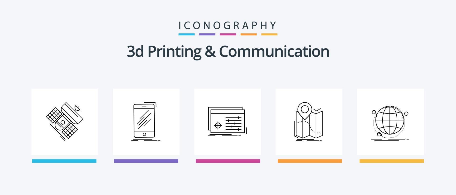 3D-Druck und Kommunikationsleitung 5 Icon Pack inklusive Kommunikation. Übertragung. Scan. Größe ändern. Bearbeitung. kreatives Symboldesign vektor