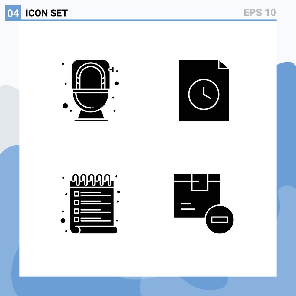 uppsättning av 4 kommersiell fast glyfer packa för badrum önskar toalett historia låda redigerbar vektor design element