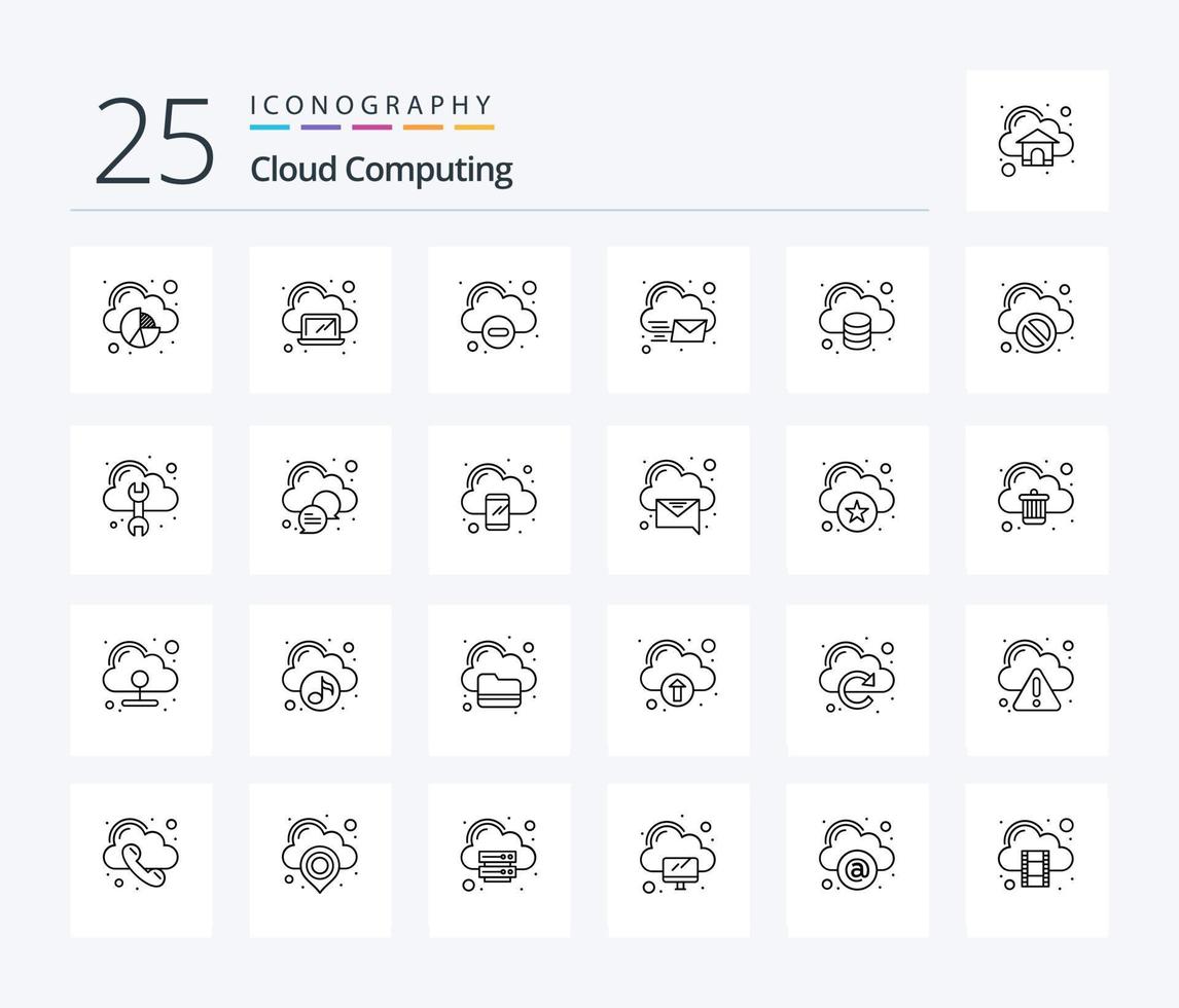 Cloud-Computing-Icon-Pack mit 25 Zeilen, einschließlich Daten. einhüllen. Wolke. Botschaft. Wolke vektor