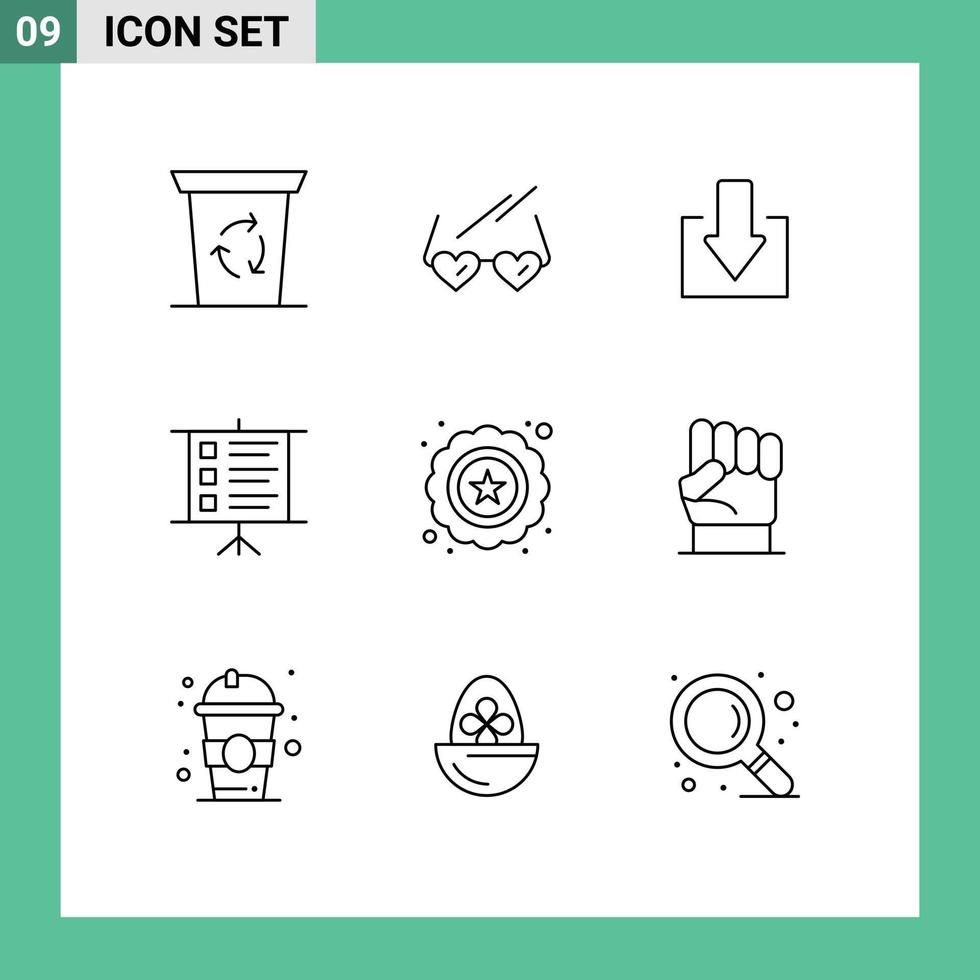 Gliederungspaket mit 9 universellen Symbolen für die Präsentation editierbarer Vektordesign-Elemente in Seo-Down-Qualität vektor