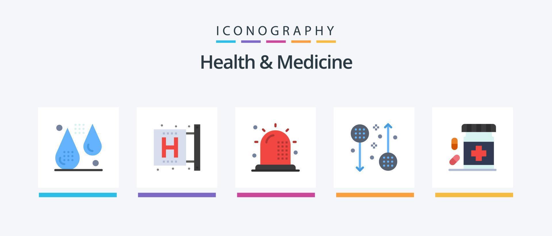 hälsa och medicin platt 5 ikon packa Inklusive kondition. sjukdom. form. hälsa. kondition. kreativ ikoner design vektor