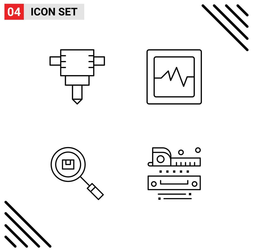 4 kreativ ikoner modern tecken och symboler av pneumatisk hammare mätning låda produkt tapeline redigerbar vektor design element