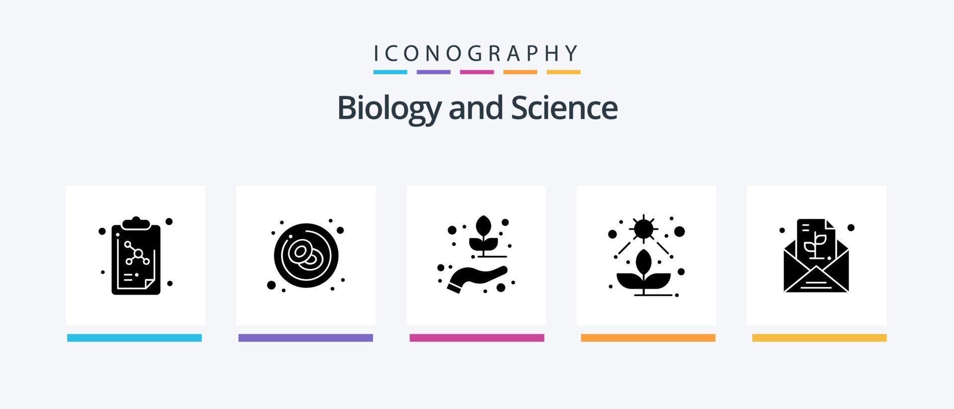 biologi glyf 5 ikon packa Inklusive notera. saftig. hand. växt. direkt. kreativ ikoner design vektor