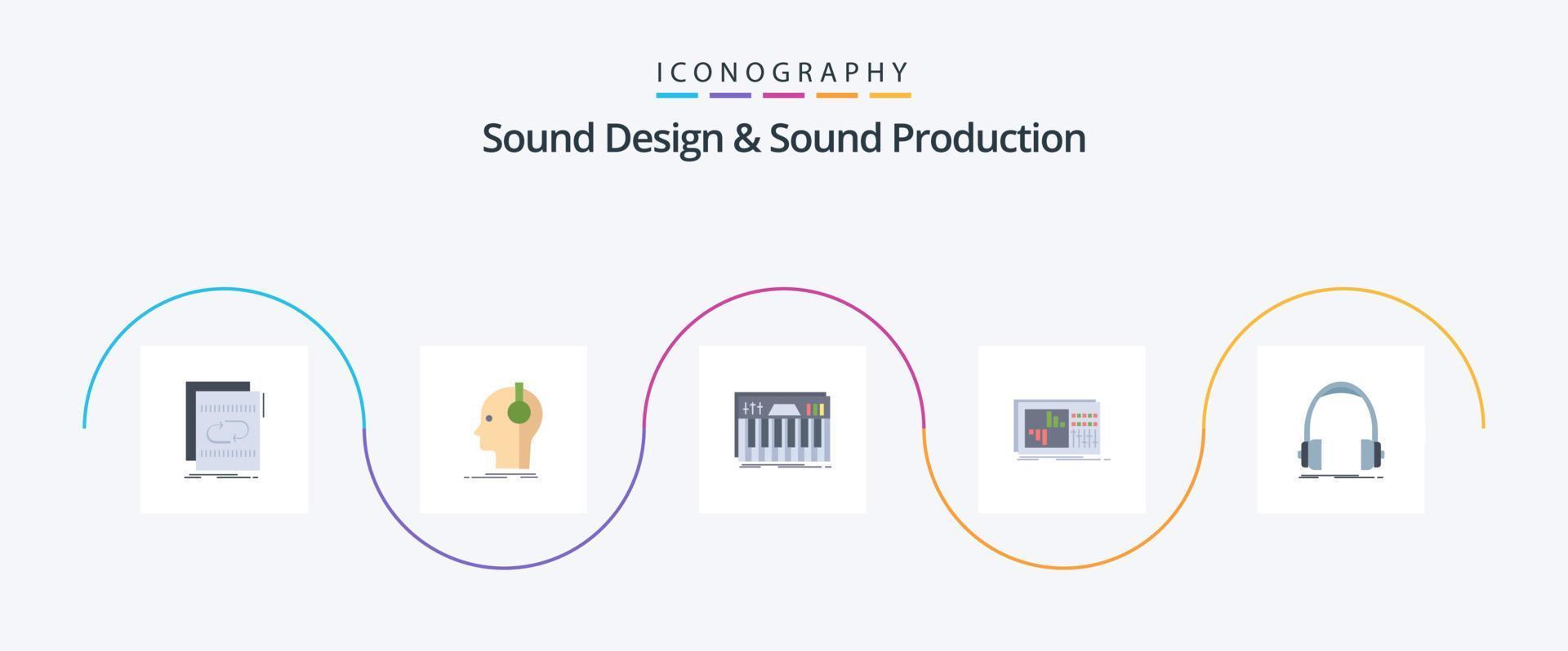 Sounddesign und Soundproduktion Flat 5 Icon Pack inklusive Entzerrung. Kontrolle. Hersteller. Klang. Schlüssel vektor