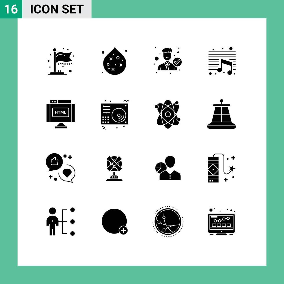 Stock Vector Icon Pack mit 16 Zeilenzeichen und Symbolen für HTML-Code Man School Note editierbare Vektordesign-Elemente