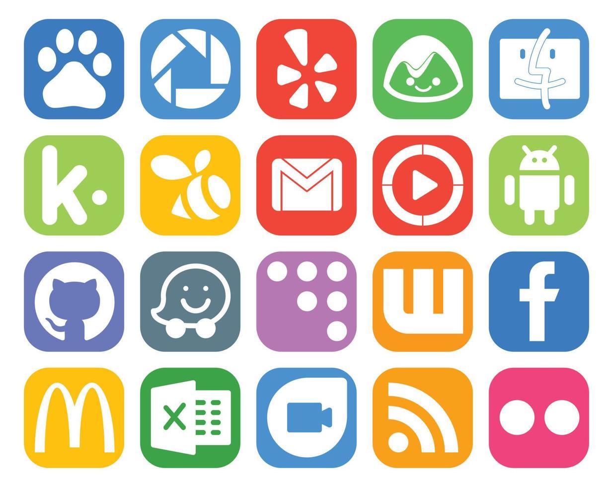 20 social media ikon packa Inklusive Facebook kodvägg e-post waze android vektor