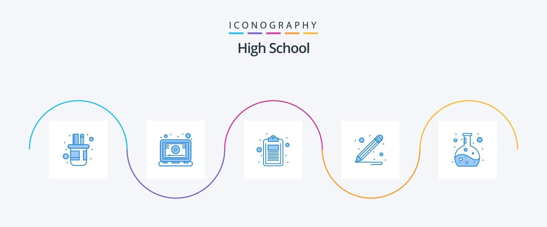 High School Blue 5 Icon Pack inklusive Flachmann. Chemie. prüfen. Schulmaterial. Prüfung vektor