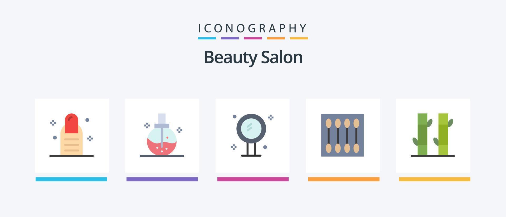 Schönheitssalon Flat 5 Icon Pack inklusive Salon. Gesichtsbürste. Bad. Kosmetika. Reflexion. kreatives Symboldesign vektor