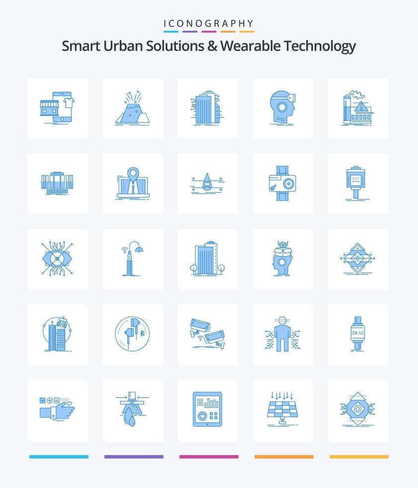 kreativ smart urban lösningar och wearable teknologi 25 blå ikon packa sådan som headset. vr. varna. internet. smart stad vektor