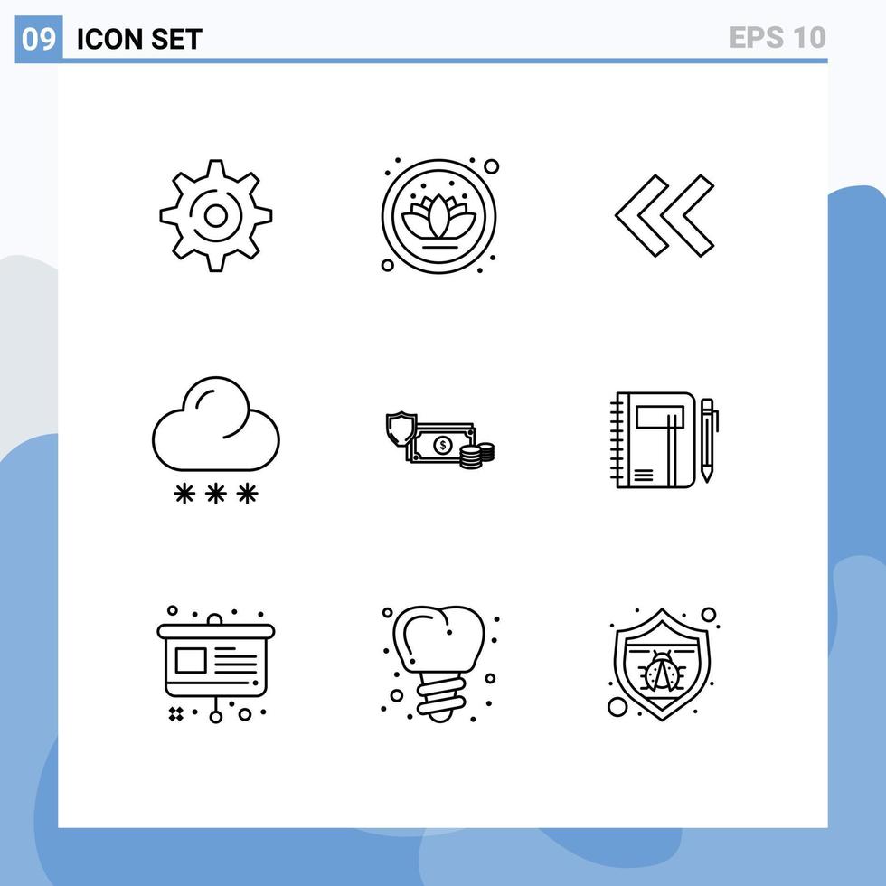 piktogram uppsättning av 9 enkel konturer av guld mynt tillbaka företag väder redigerbar vektor design element