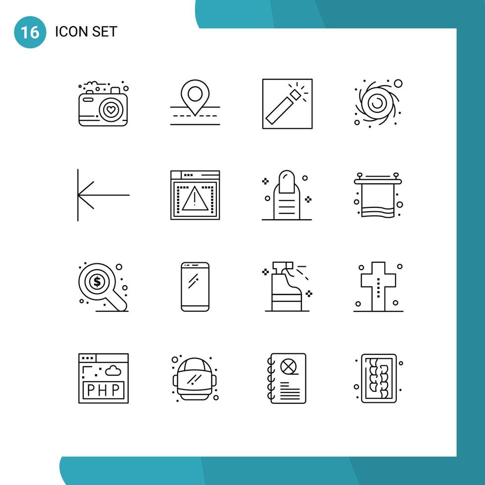 uppsättning av 16 modern ui ikoner symboler tecken för Start pil Foto planet astronomi redigerbar vektor design element
