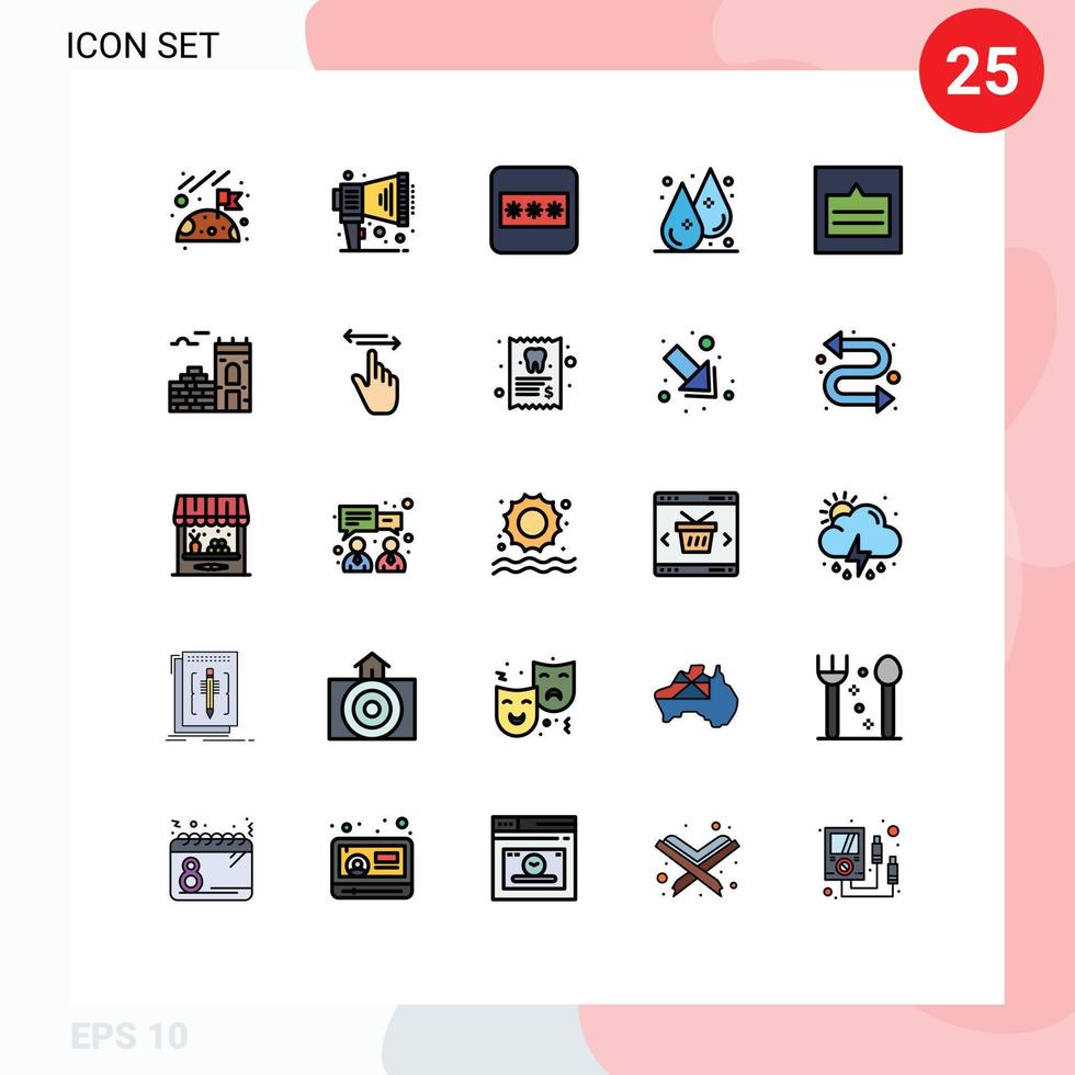 grupp av 25 fylld linje platt färger tecken och symboler för trådmodell länkar Lösenord layout vatten redigerbar vektor design element