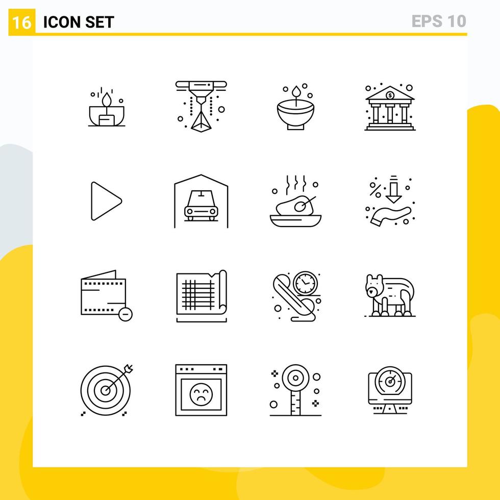 16 User Interface Outline Pack mit modernen Zeichen und Symbolen des Finanzgeschäfts Deepam Bank Lamp editierbare Vektordesign-Elemente vektor