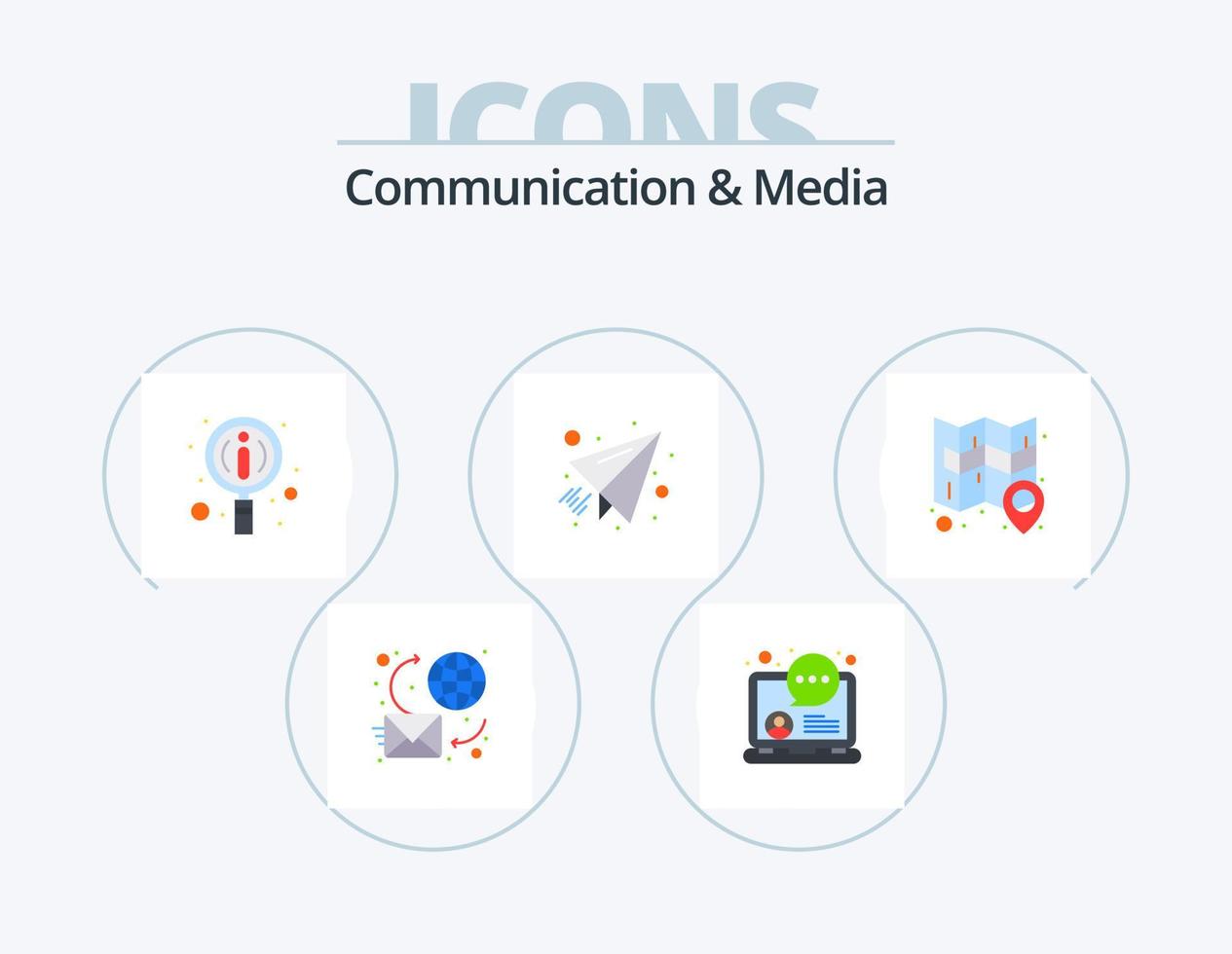 Kommunikation und Medien Flat Icon Pack 5 Icon Design. Karte. senden. Nachrichten. Papierflieger. Post vektor