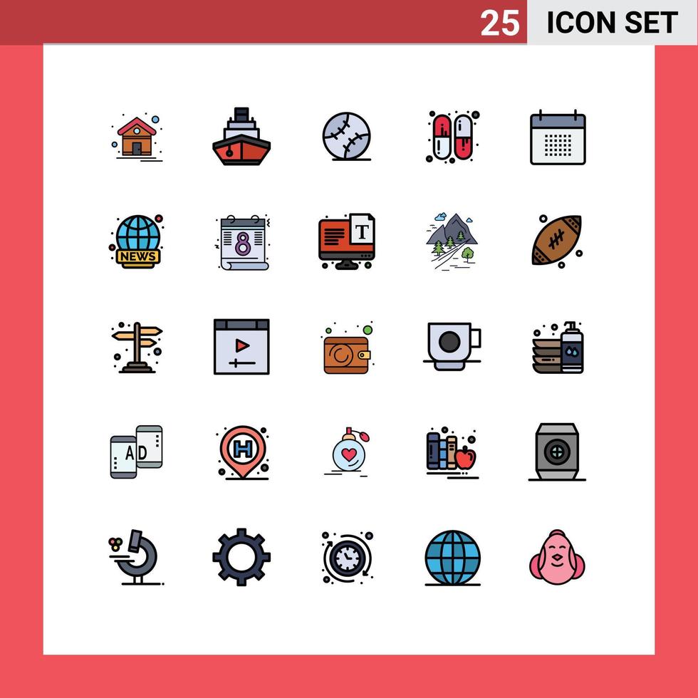 universell ikon symboler grupp av 25 modern fylld linje platt färger av kalender piller fordon medicin stickad redigerbar vektor design element