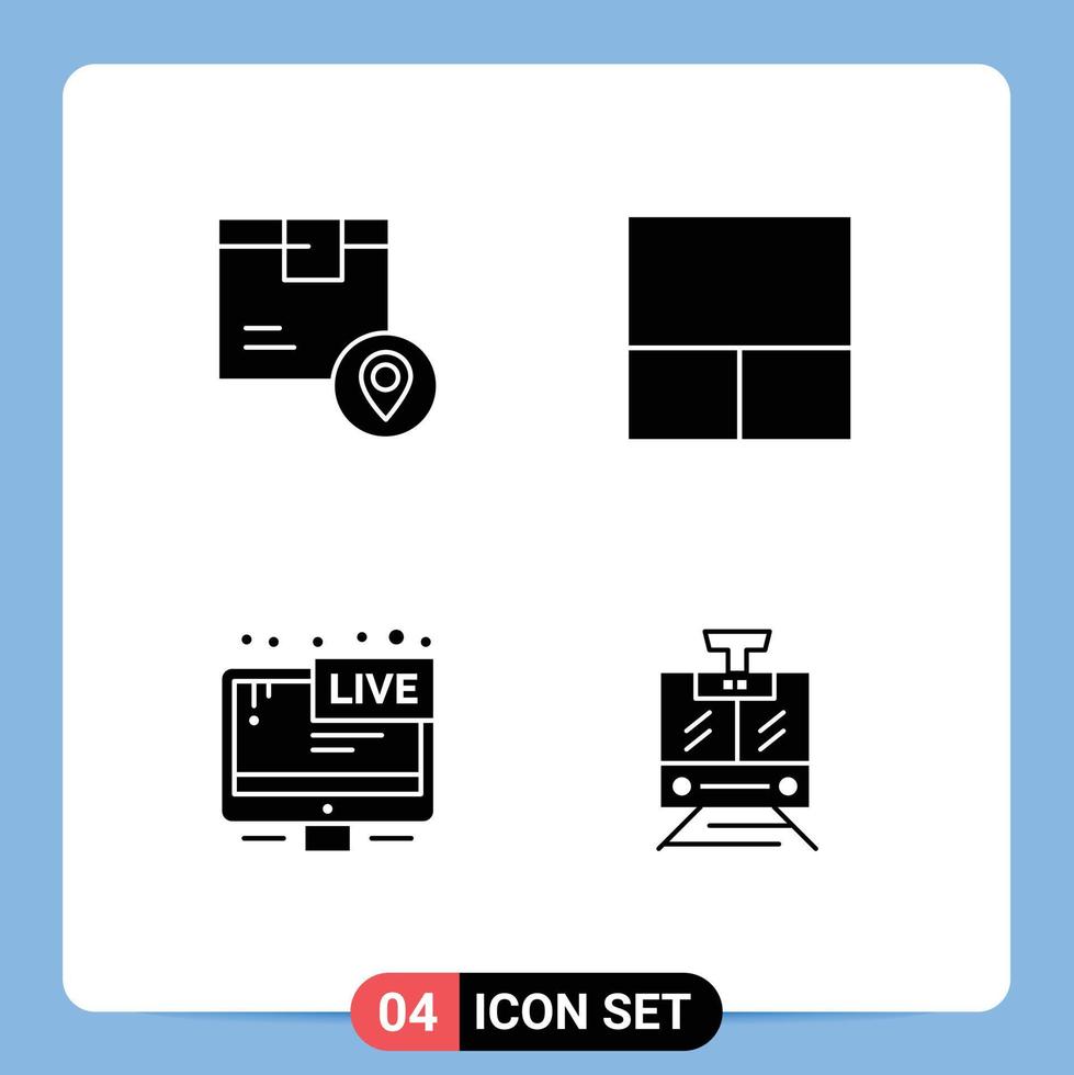 Stock Vector Icon Pack mit 4 Zeilen Zeichen und Symbolen für Box Broadcasting Platzhalter Layout Nachrichten editierbare Vektordesign-Elemente