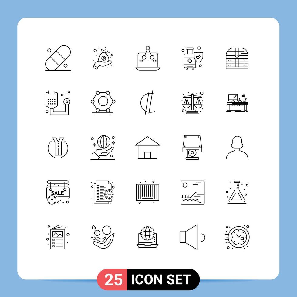 25 användare gränssnitt linje packa av modern tecken och symboler av pengar resväska digital skydda försäkring redigerbar vektor design element