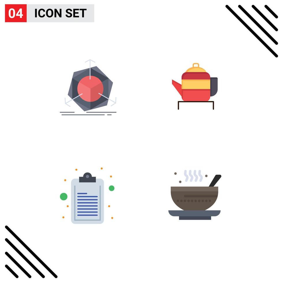 flaches Icon-Set für mobile Schnittstellen mit 4 Piktogrammen von bearbeitbaren Vektordesign-Elementen für die Zwischenablage des Objekts Chinasuppe vektor
