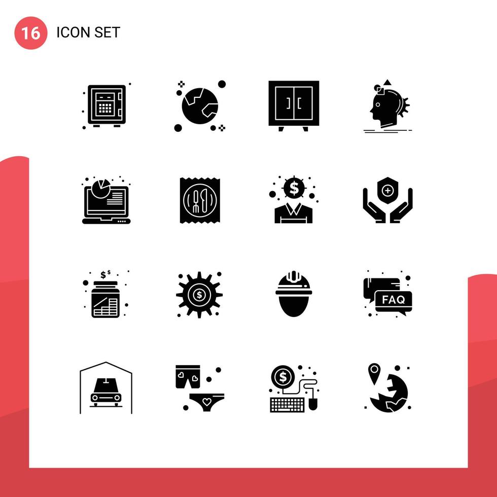 modern uppsättning av 16 fast glyfer och symboler sådan som bearbeta tänka planet fantasifull skola redigerbar vektor design element