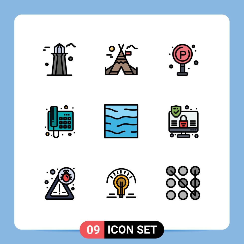 moderner Satz von 9 gefüllten flachen Farben Piktogramm von Meeresklima Leben Anruf Telefon editierbare Vektordesign-Elemente vektor