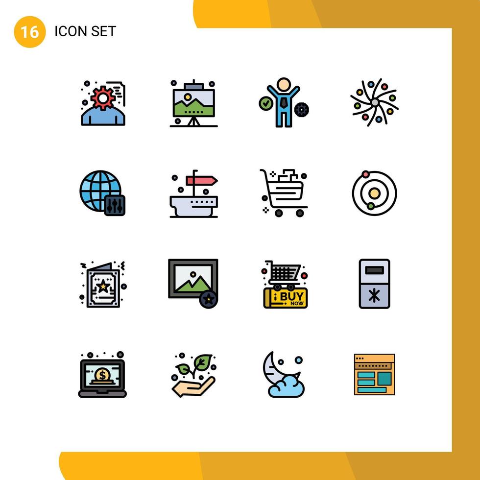 16 universelle, flache, farbgefüllte Linien für Web- und mobile Anwendungen, Konfigurationsuniversum, Geschäftsraum, Galaxie, bearbeitbare kreative Vektordesign-Elemente vektor