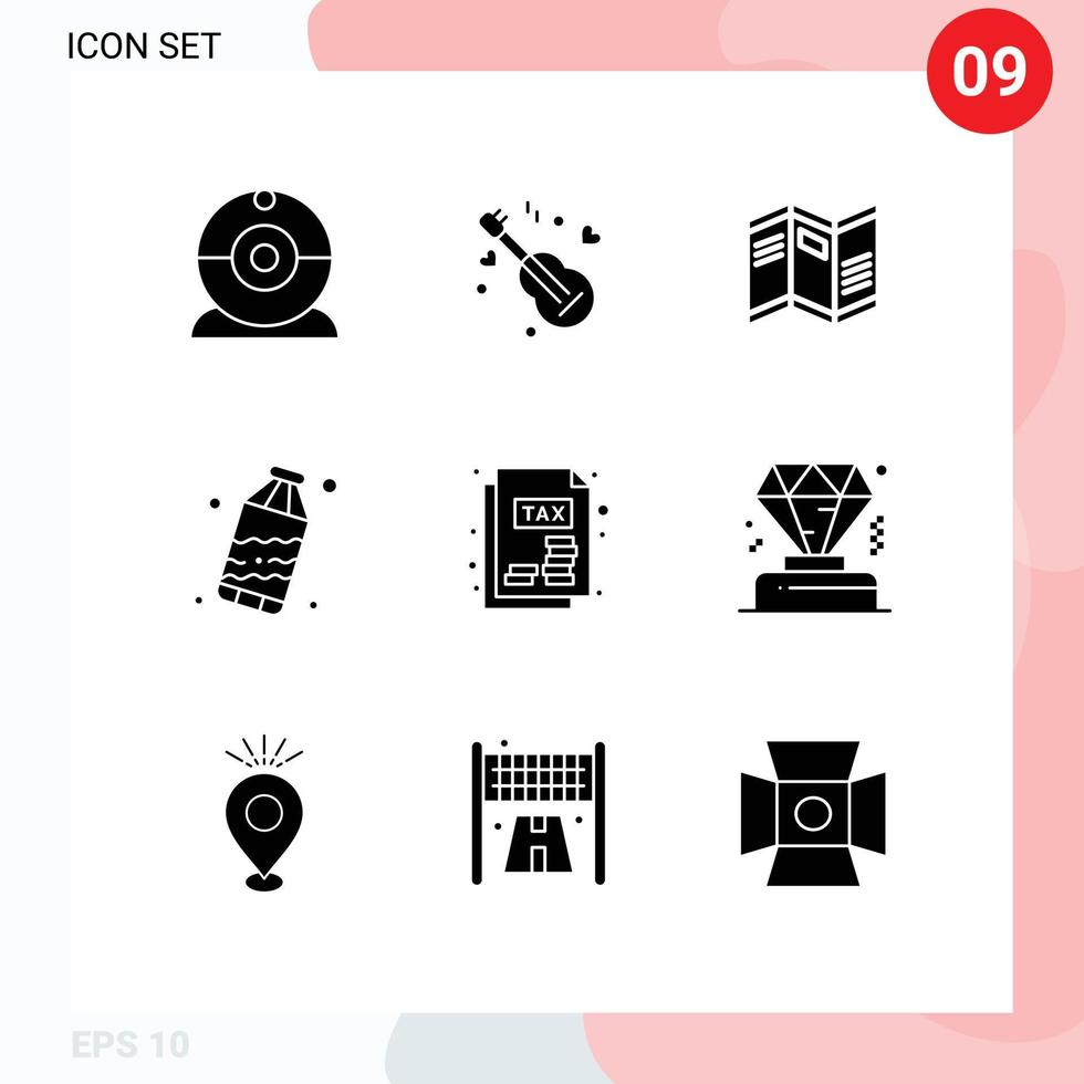 9 universell fast glyf tecken symboler av företag inkomst beskatta påstående Karta dokumentera avfall redigerbar vektor design element