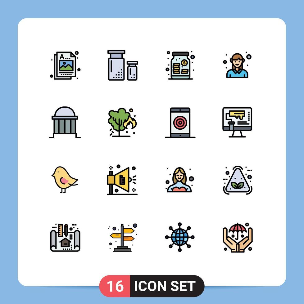 modern uppsättning av 16 platt Färg fylld rader och symboler sådan som arbetstagare kvinna måla anställd pengar redigerbar kreativ vektor design element