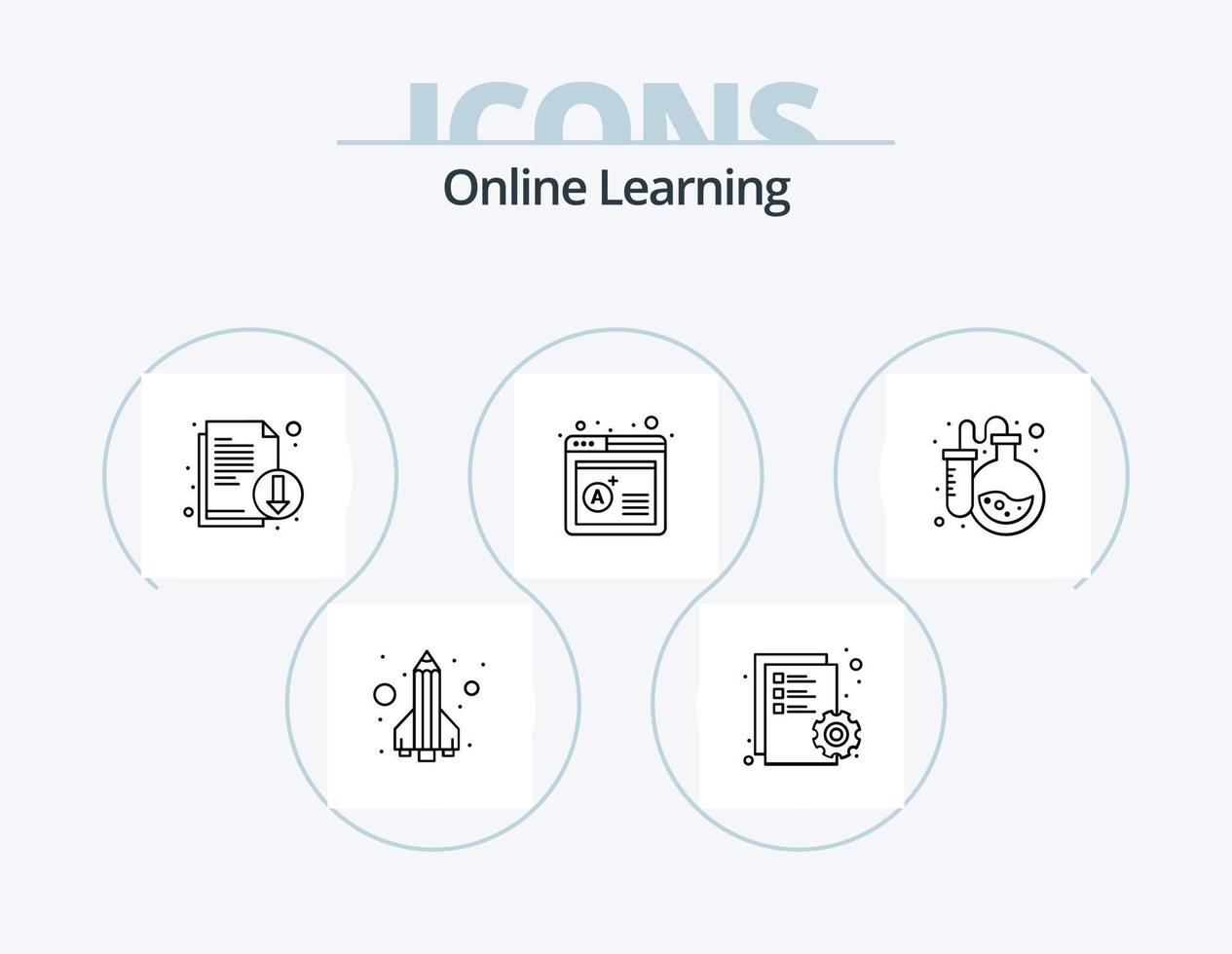 Online-Lern-Line-Icon-Pack 5 Icon-Design. passieren. Schule. Lern-Apps. Bildung. Online-Test vektor