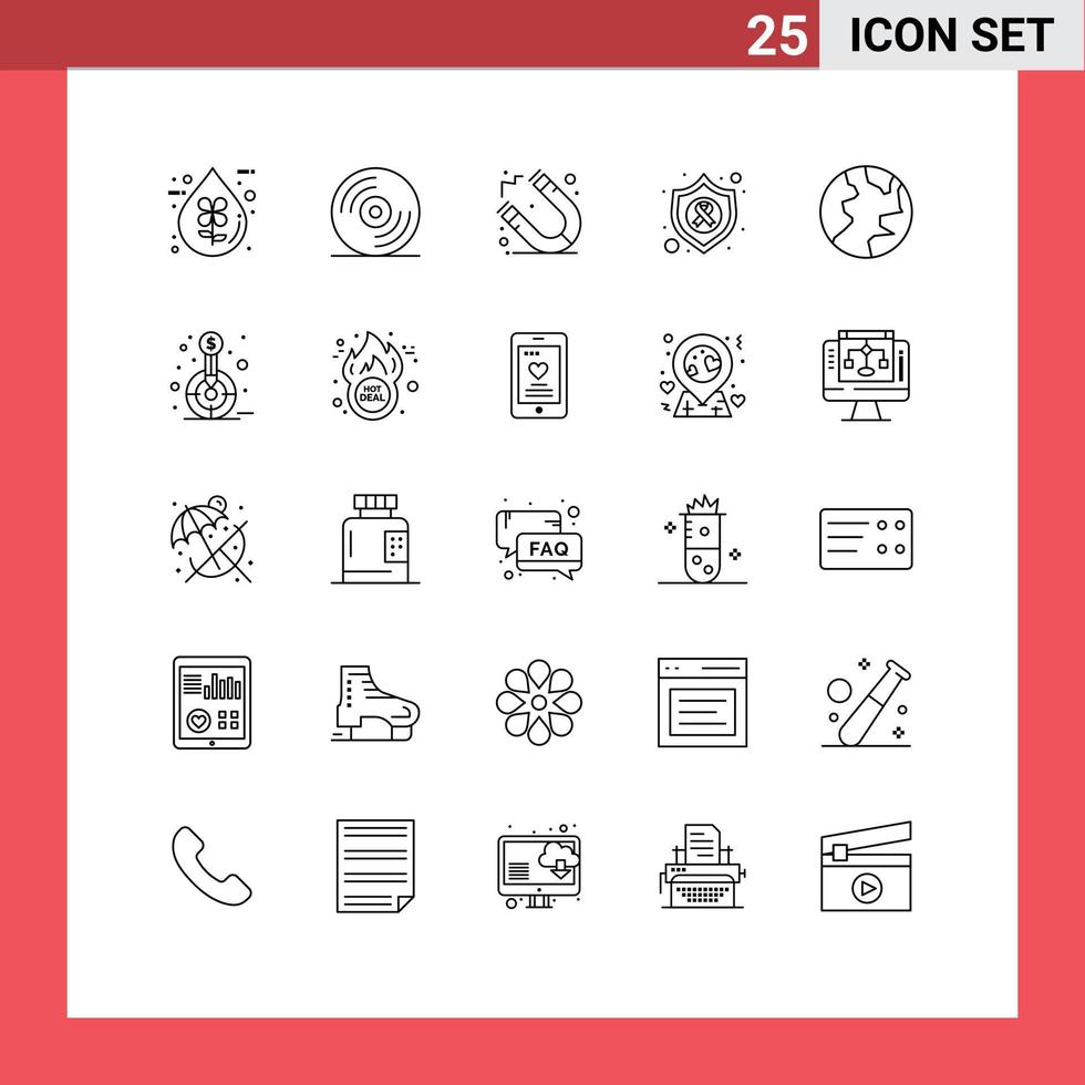 25 linje begrepp för webbplatser mobil och appar natur jord utbildning cancer skydda redigerbar vektor design element