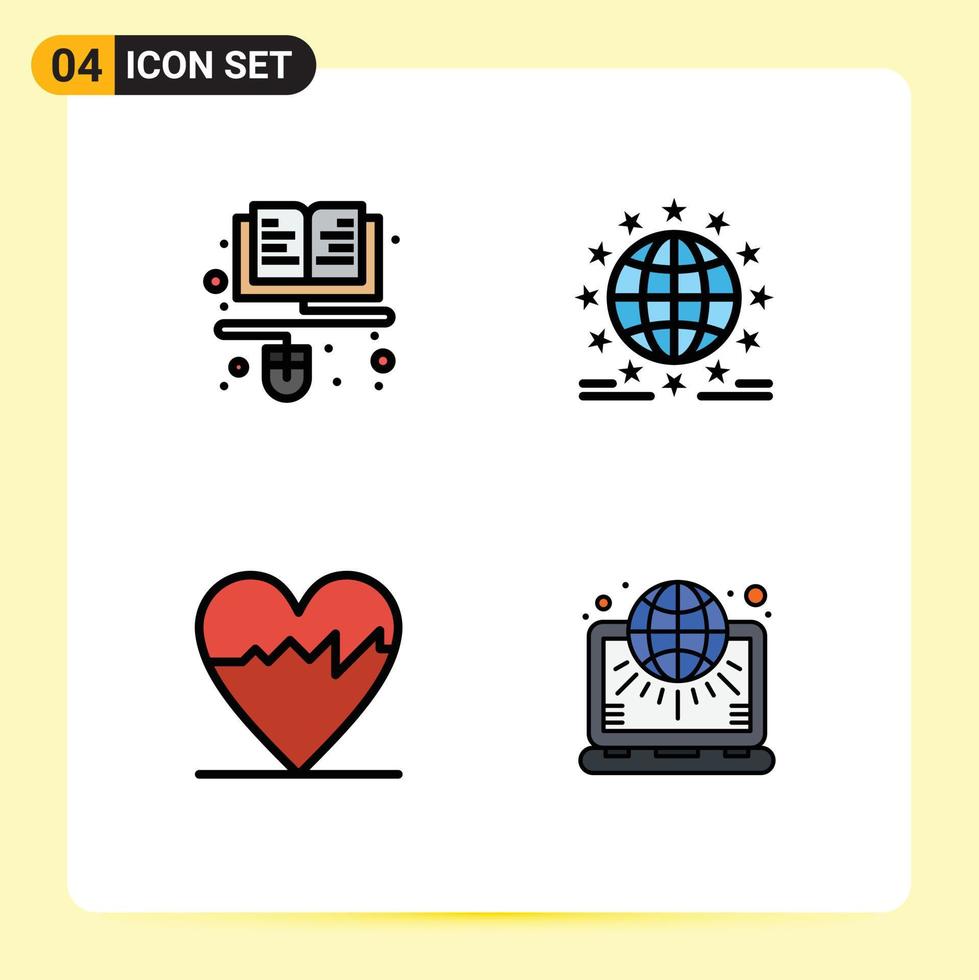 uppsättning av 4 modern ui ikoner symboler tecken för kurs kardiogram uppkopplad internet puls redigerbar vektor design element