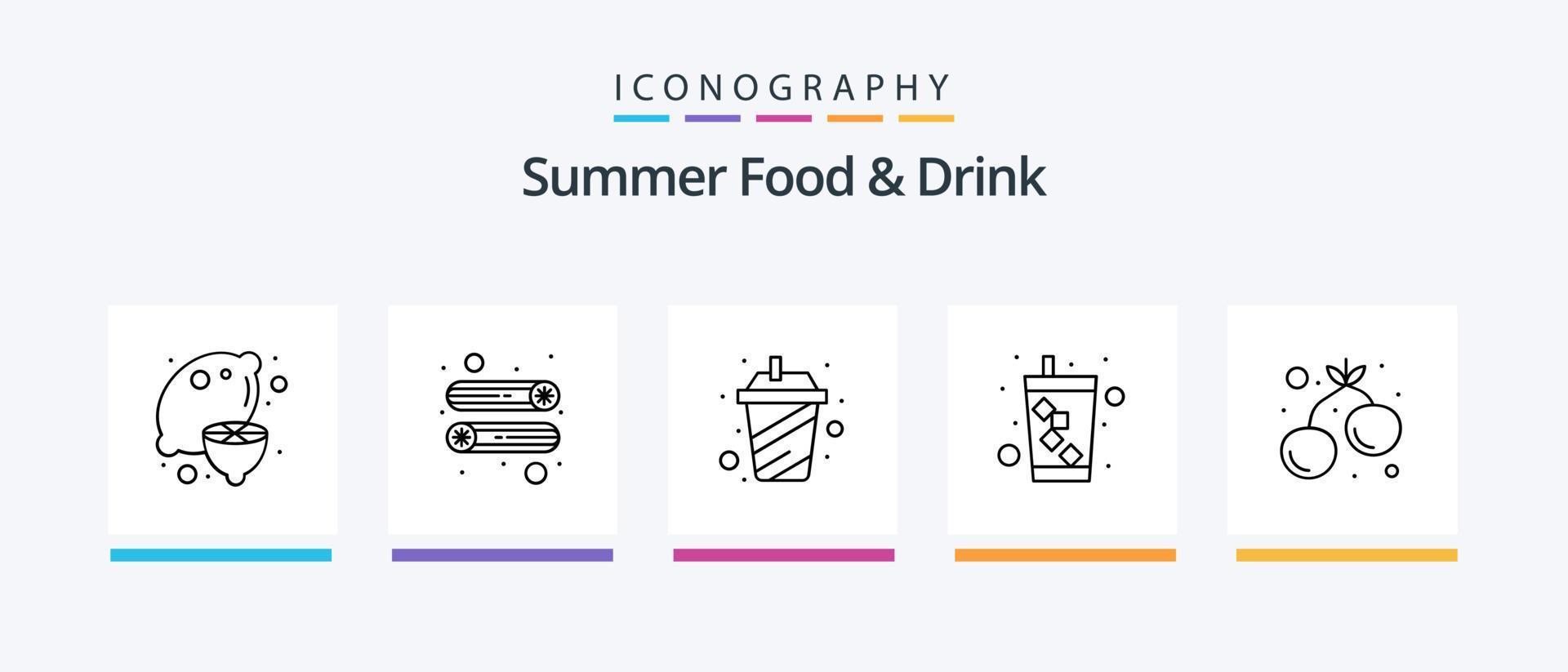 Summer Food and Drink Line 5 Icon Pack inklusive Süßigkeiten. Lebensmittel. Obst. Zitrone. Süss. kreatives Symboldesign vektor