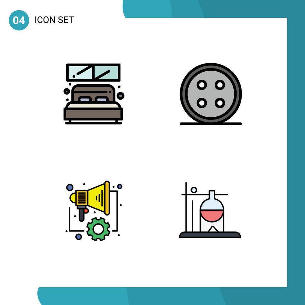 piktogram uppsättning av 4 enkel fylld linje platt färger av säng automatisering fönster sömnad marknadsföring redigerbar vektor design element