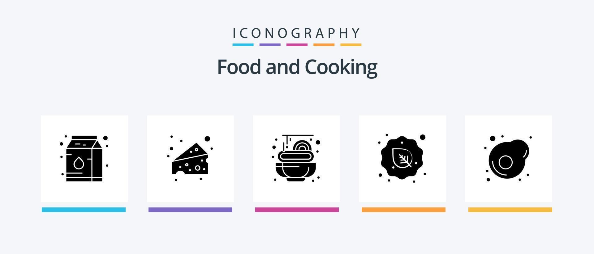 Food Glyph 5 Icon Pack inklusive . Ei. Spaghetti. Frühstück. vegan. kreatives Symboldesign vektor