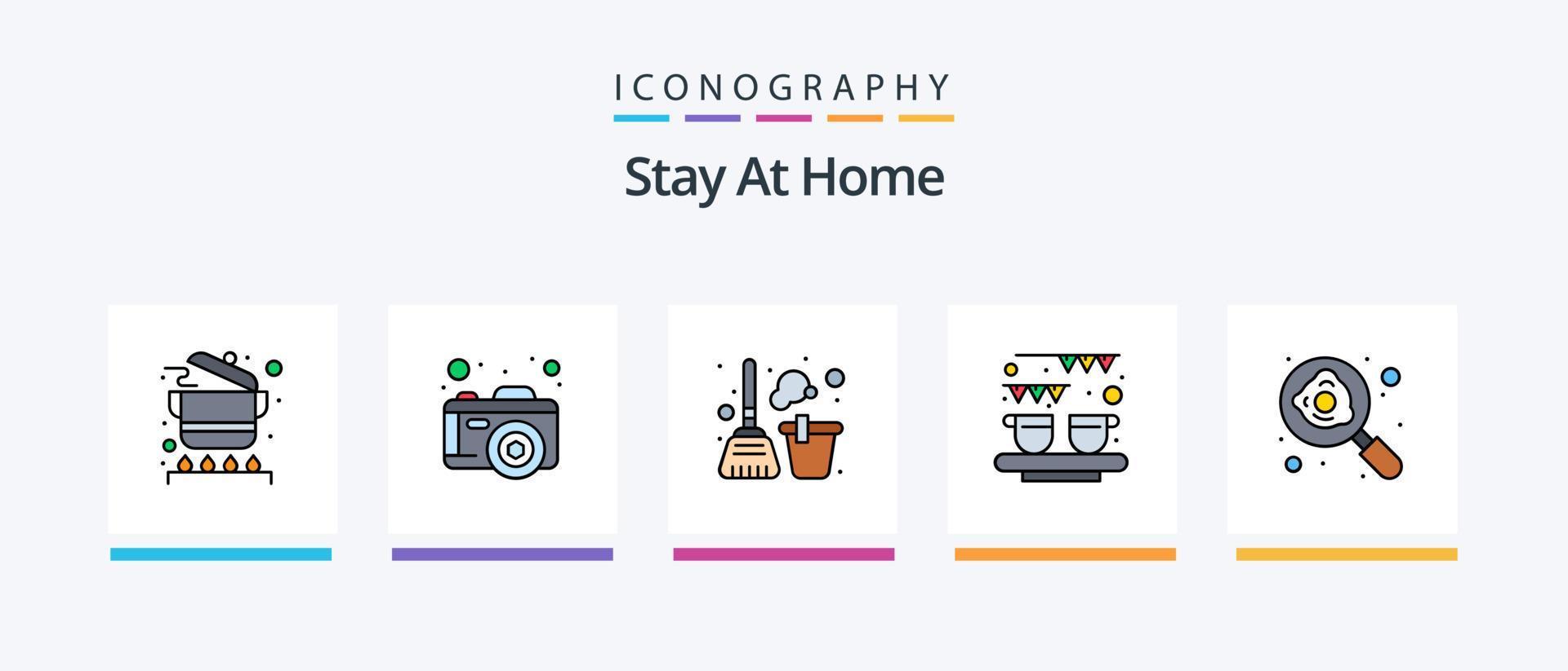 Bleib zu Hause Linie gefüllt 5 Icon Pack inklusive Tutorials. Bildung. Film. Unterstützung. Mitteilungen. kreatives Symboldesign vektor