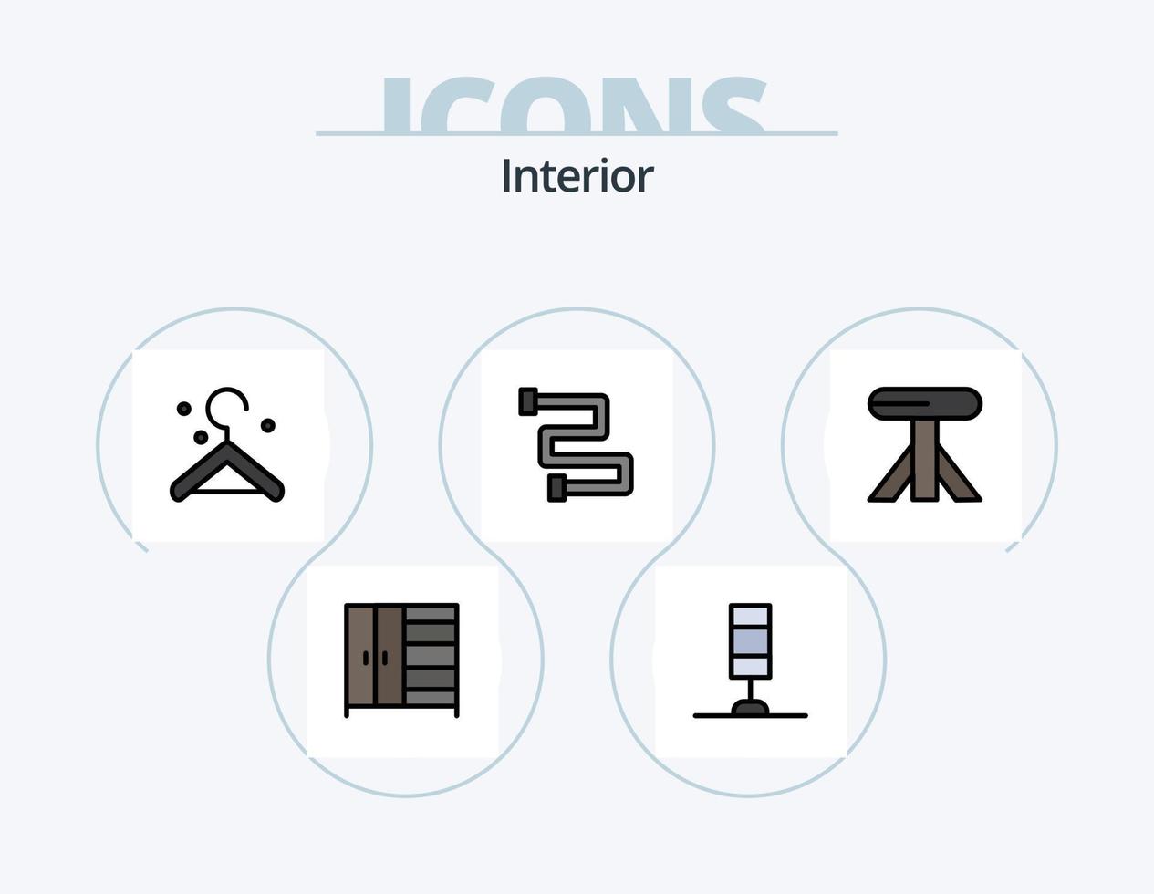 Innenlinie gefüllt Icon Pack 5 Icon Design. . hell. Innere. Lampe. Tisch vektor