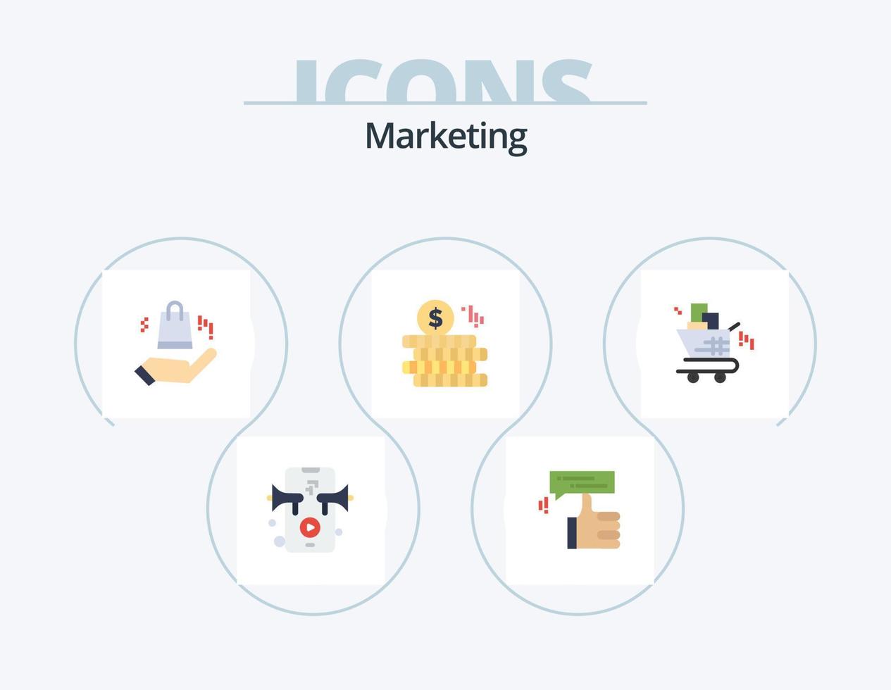 Marketing Flat Icon Pack 5 Icon Design. Einkaufen. Marketing. und. Wagen. Münze vektor