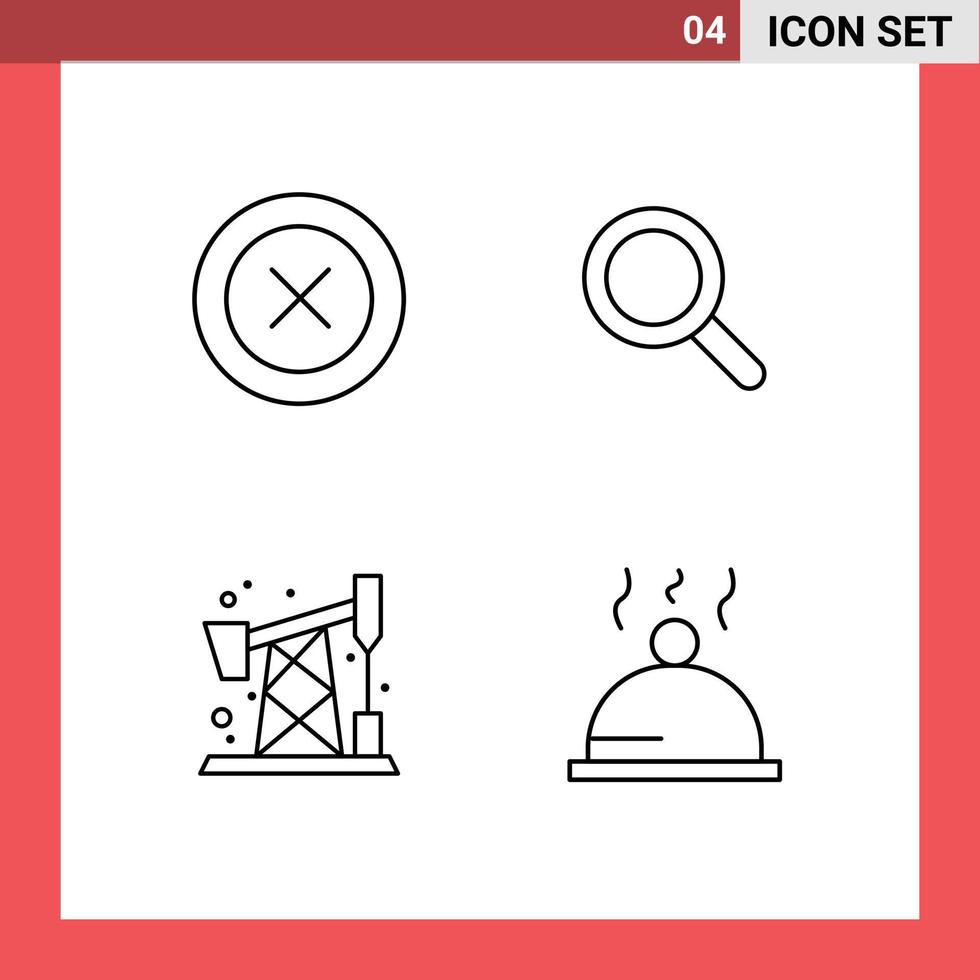 4 universelle Filledline-Flachfarben für Web- und mobile Anwendungen Layout Pump Jack Wireframe Lupe editierbare Vektordesign-Elemente vektor