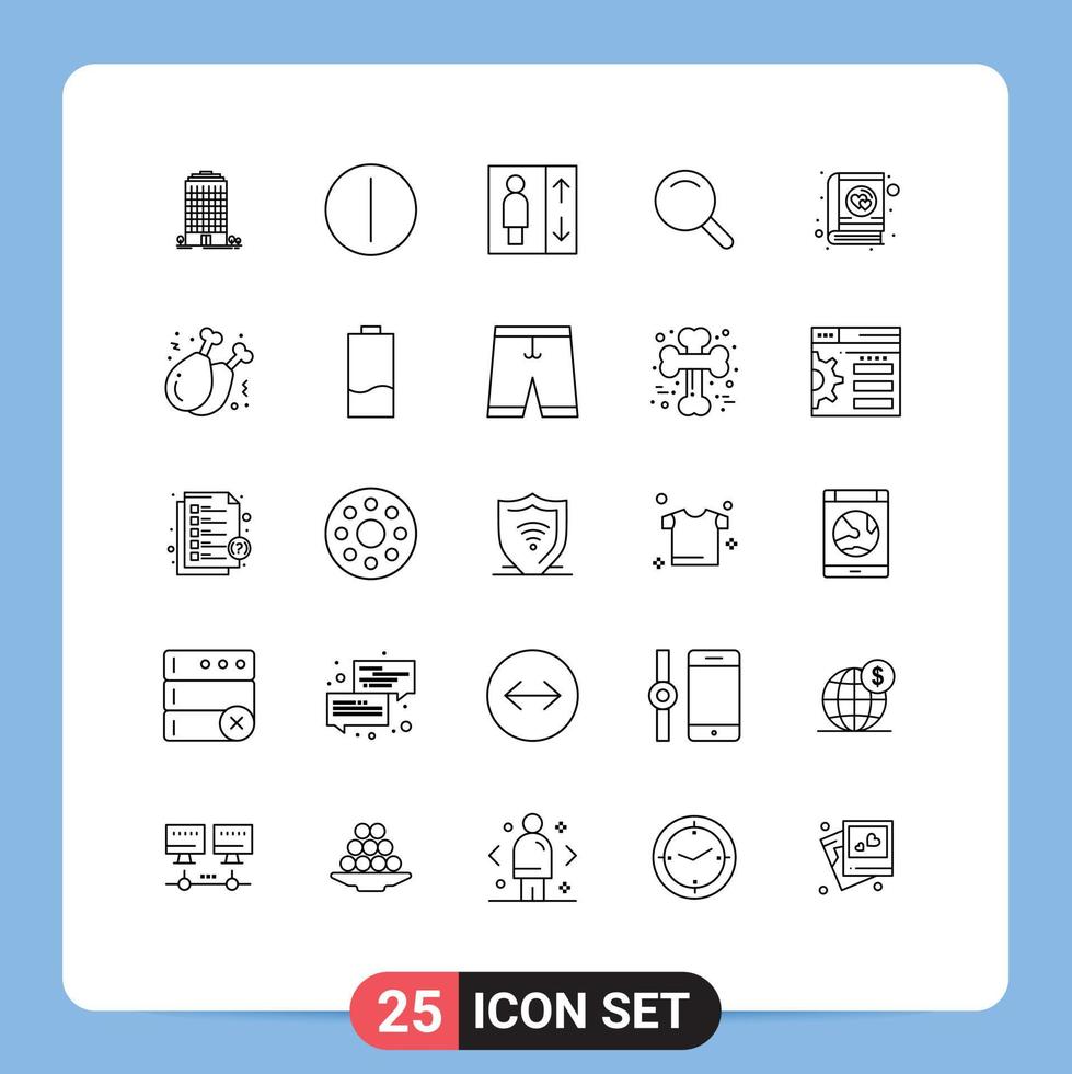 Stock Vector Icon Pack mit 25 Linienzeichen und Symbolen für Hähnchenschenkel romantische Gruppenliebe ui editierbare Vektordesign-Elemente