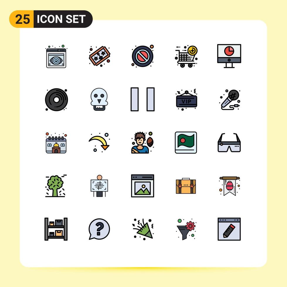 uppsättning av 25 vektor fylld linje platt färger på rutnät för pengar finansiera förbjuden dator ny Artikel redigerbar vektor design element
