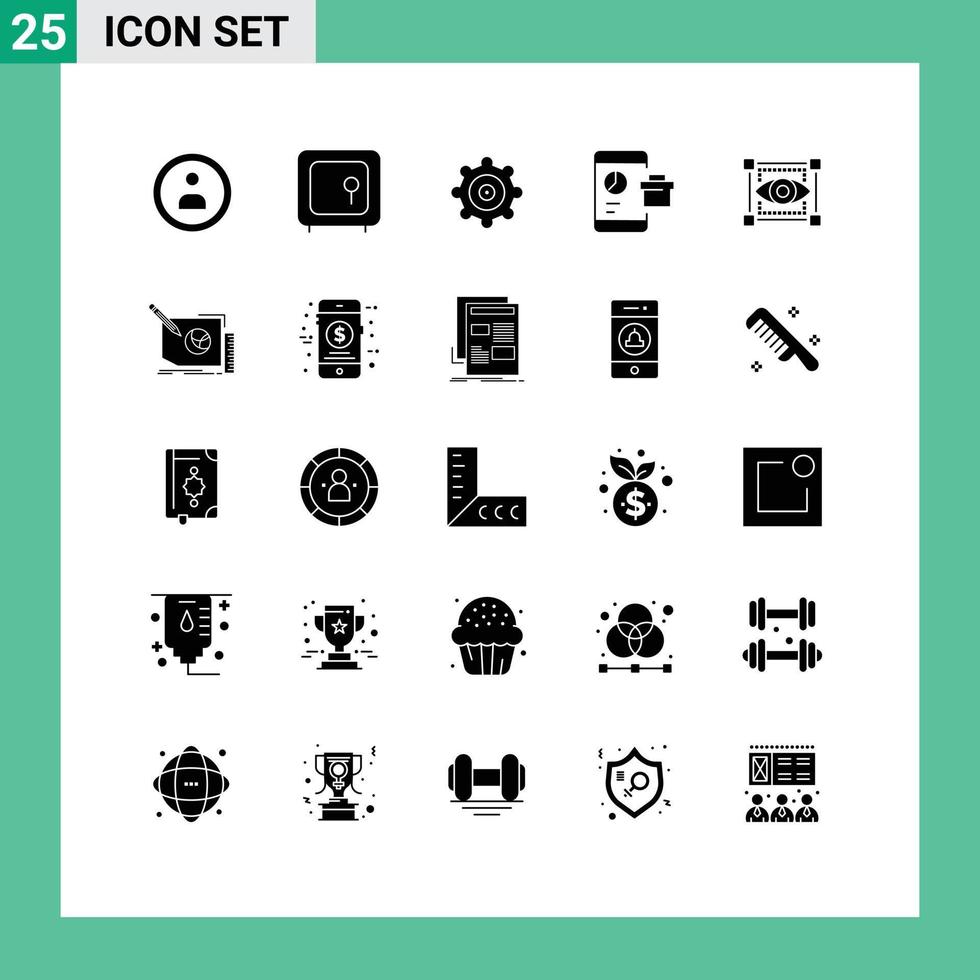 Stock Vector Icon Pack mit 25 Linienzeichen und Symbolen zum Skizzieren von visuellen Einstellungen für Smartphone-Berichte, bearbeitbare Vektordesign-Elemente