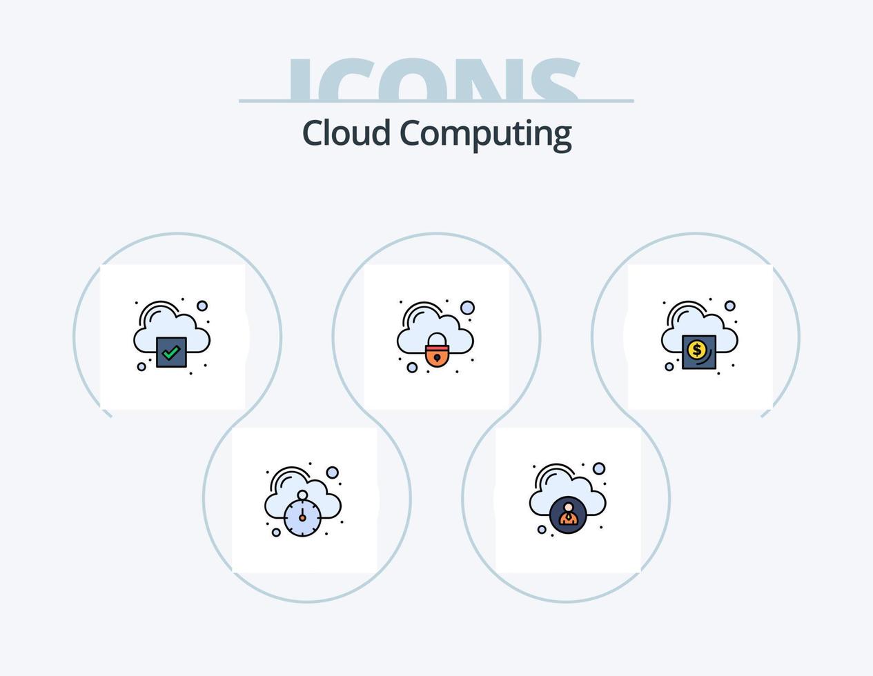 Cloud-Computing-Linie gefüllt Icon Pack 5 Icon-Design. rechnen. herunterladen. Wolke . hinzufügen vektor