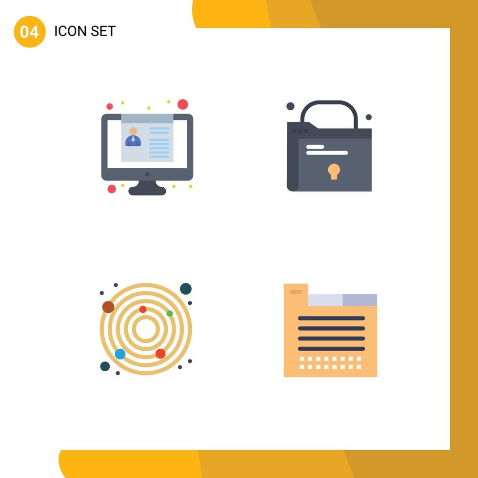 flaches Icon-Paket mit 4 universellen Symbolen von CV Nadir Resume Lock Tabs editierbare Vektordesign-Elemente vektor
