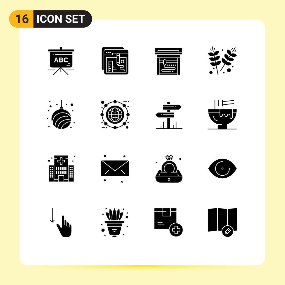 16 universelle solide Glyphen für Web- und mobile Anwendungen Neue bearbeitbare Vektordesign-Elemente für den Ballgarten der Girlandenmaschine vektor