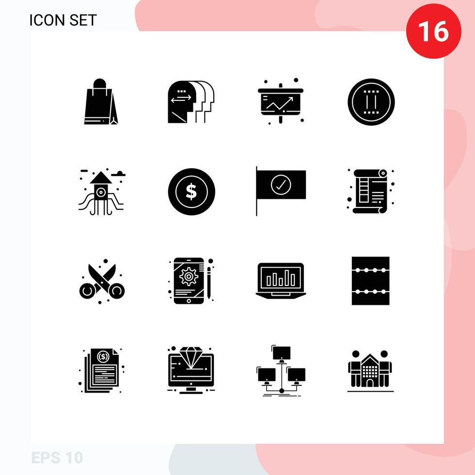 uppsättning av 16 modern ui ikoner symboler tecken för liv paus Diagram uppkopplad film redigerbar vektor design element