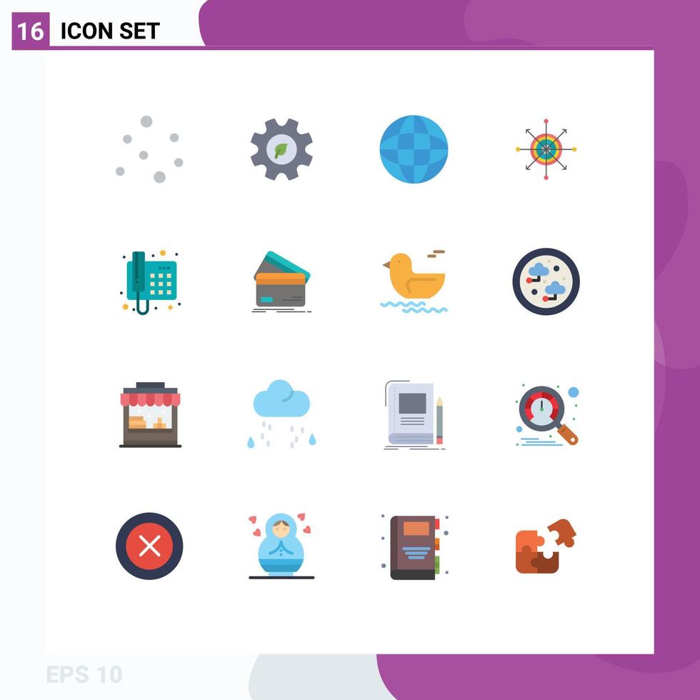 Stock Vector Icon Pack mit 16 Zeilenzeichen und Symbolen für Telefonkontakt Versand Ziel Dart editierbares Paket kreativer Vektordesign-Elemente